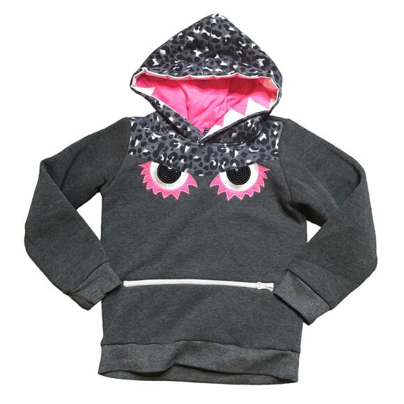 Limited To Girls Embellished Monster Hoodie Sweatshirt Gray Pink 5/6 - Picture 1 of 8